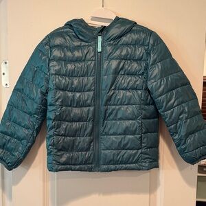 Primary Teal Hooded Puffer Jacket